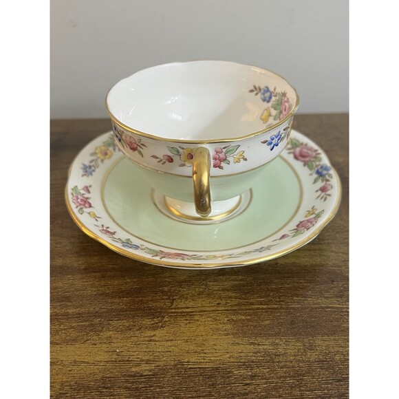 Vintage Floral Mint Green Adderley Bone China Cup and Saucer Cottagecore Classic - Picture 5 of 16